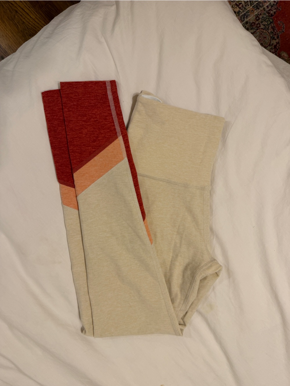 Beyond Yoga Colorblock Leggings in Red, Peach & Cream